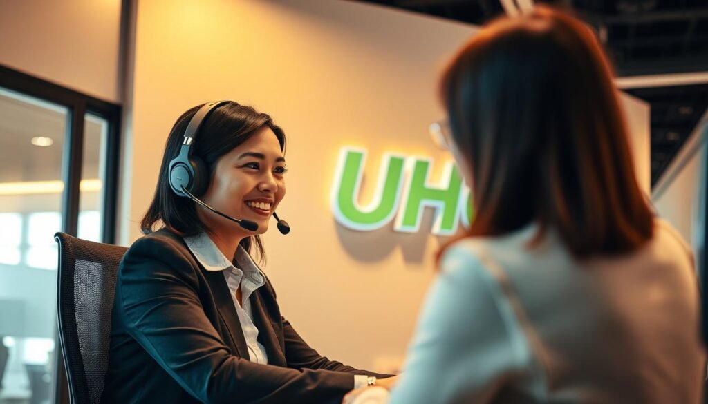 A well-lit office interior, showcasing a customer service agent working diligently at a desk, providing assistance to a client through a headset. The agent's expression conveys a pleasant and attentive demeanor, while the background features the UHO88 brand logo prominently displayed on the wall. The scene is captured using a medium shot, providing a balanced composition that highlights the focus on the customer service interaction. The lighting is warm and inviting, creating a professional and welcoming atmosphere. The overall tone suggests a reliable and efficient customer support experience at UHO88 entertainment. A well-lit office interior, showcasing a customer service agent working diligently at a desk, providing assistance to a client through a headset. The agent's expression conveys a pleasant and attentive demeanor, while the background features the UHO88 brand logo prominently displayed on the wall. The scene is captured using a medium shot, providing a balanced composition that highlights the focus on the customer service interaction. The lighting is warm and inviting, creating a professional and welcoming atmosphere. The overall tone suggests a reliable and efficient customer support experience at UHO88 entertainment.